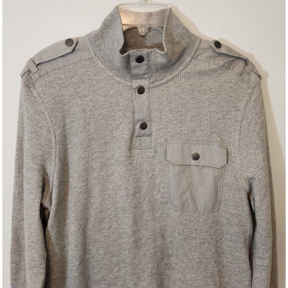 MARC ANTHONY 1/4 Snap Sweater Pullover Gray Cotton Chest Pocket Mens Medium NEW - Picture 2 of 9